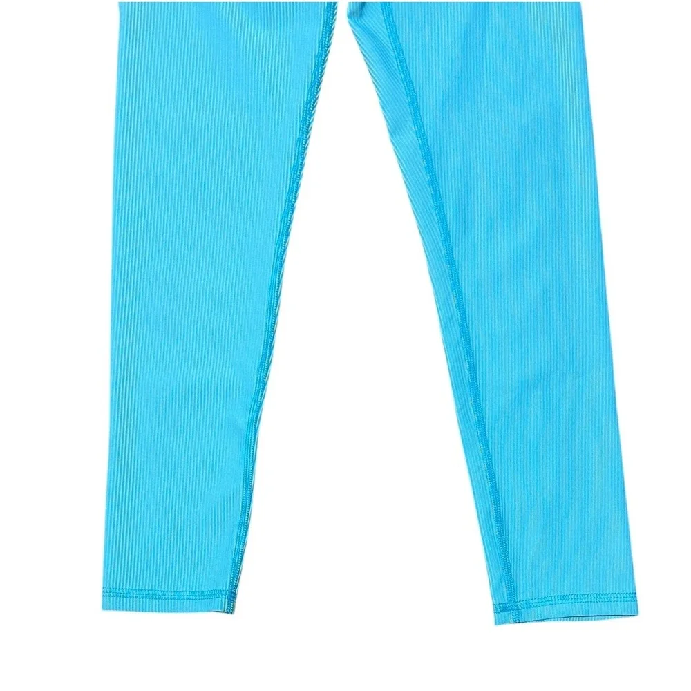 Old Navy NEW PowerSoft Go-Dry High-Rise Leggings Turquoise Lime Pinstripe Size 8